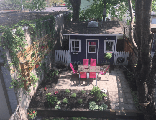 After, from above. You can see my ladder on the wall. So I can reach my mint, berries and cilantro.